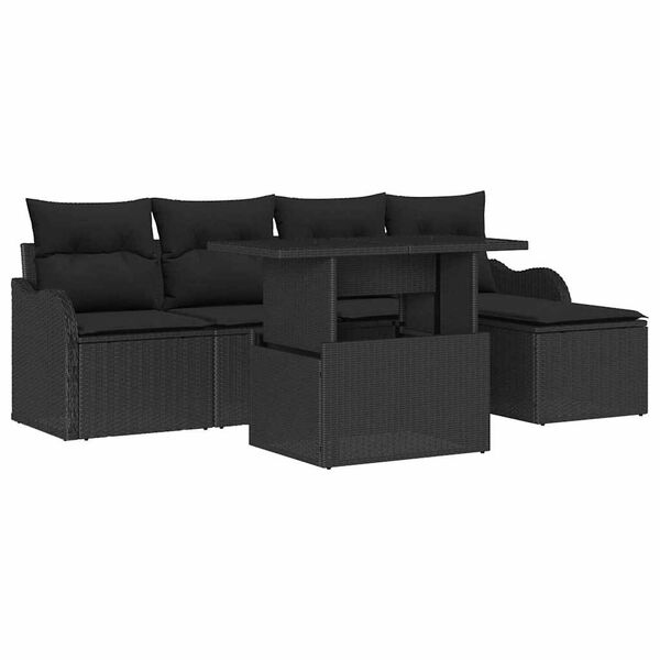 vidaXL Trädgårdsoffset med kudde 6 pcs Svart Poly Rattan