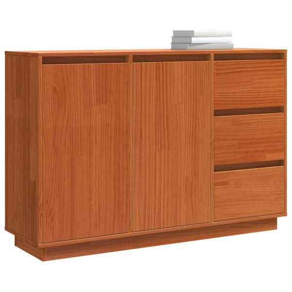 vidaXL Sideboard med l&aring;da Brun Ek 111 x 34 x 75 cm Massiv furu