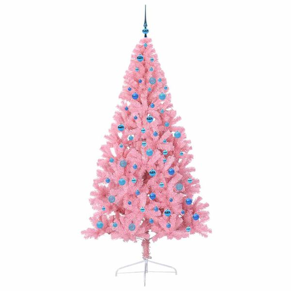 vidaXL Konstgjord F&ouml;rbelyst Julgran med 300 LED-lampor Rosa 240 cm PVC