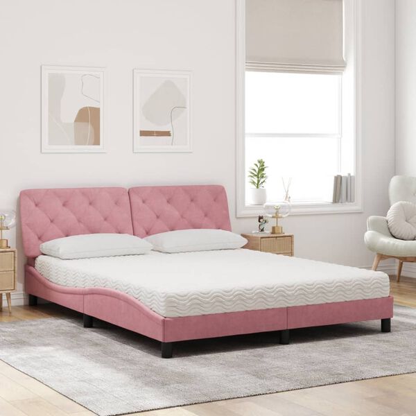 vidaXL Bed with Mattress Pink 160x200 cm Velvet