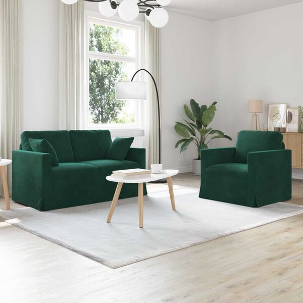 vidaXL Soffa 2 pcs M&ouml;rkgr&ouml;n 138 x 78 x 80 cm Sammet