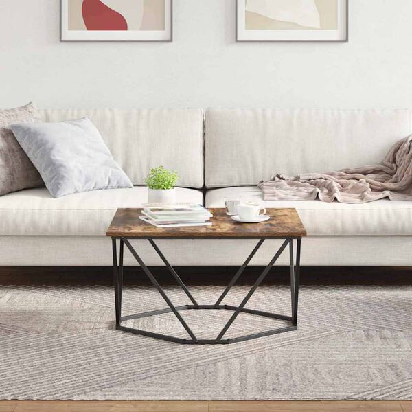 vidaXL Kaffeebord Rökfärgad ek 80 x 80 x 45 cm Ingenjörsträ och stål