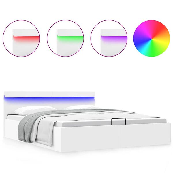 vidaXL S&auml;ngram hydraulisk f&ouml;rvaring utan madrass LEDs vit 180x200 cm