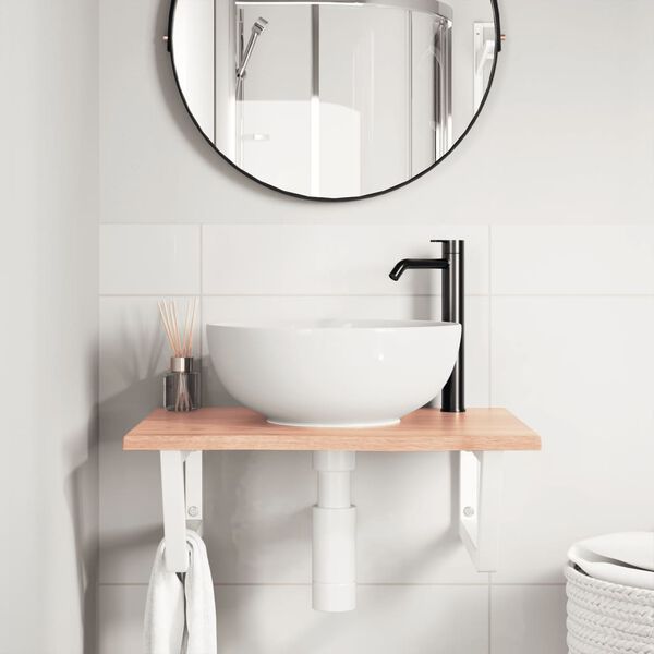 vidaXL V&auml;ggmonterad handfatshylla st&aring;l och massiv ek