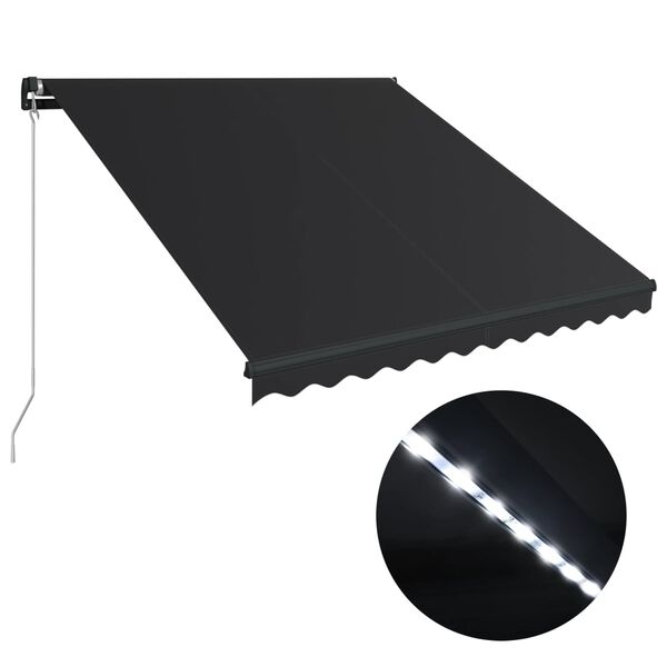 vidaXL Markis manuellt inf&auml;llbar med LED 300x250 cm antracit