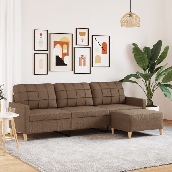 vidaXL 3-sitssoffa med fotpall Brun 210 cm tyg