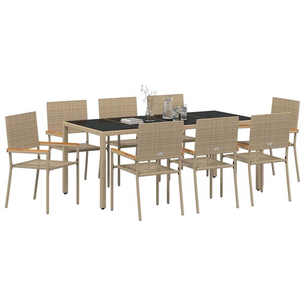 vidaXL Tr&auml;dg&aring;rdsm&ouml;belset 9 pcs Beige konstrotting
