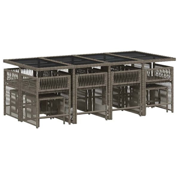 vidaXL Matgrupp f&ouml;r tr&auml;dg&aring;rden med dynor 13 delar gr&aring; konstrotting