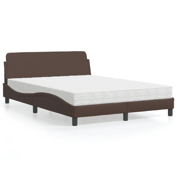vidaXL Bed with Mattress "Dover" Brown 140x190 cm Faux Leather