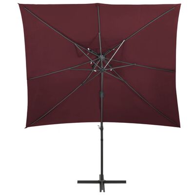vidaXL Frihängande parasoll med ventilation vinröd 250x250 cm