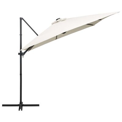 vidaXL Frihängande parasoll med LED och stålstång 250x250 cm sand