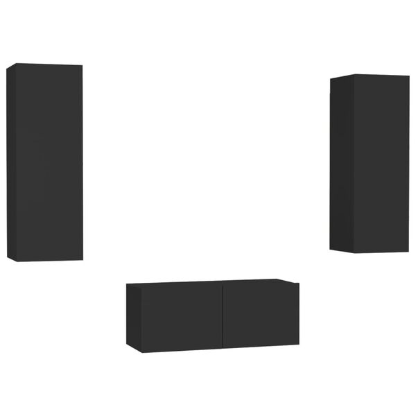 vidaXL TV-skåp set 3 delar svart konstruerat trä