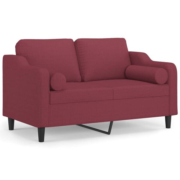 vidaXL 2-sits soffa med prydnadskuddar vinröd 120 cm tyg