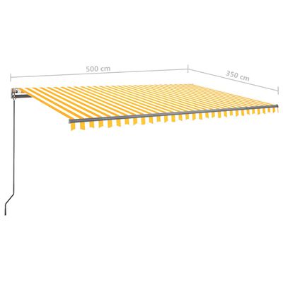 vidaXL Markis med LED manuellt infällbar 500x350 cm gul och vit