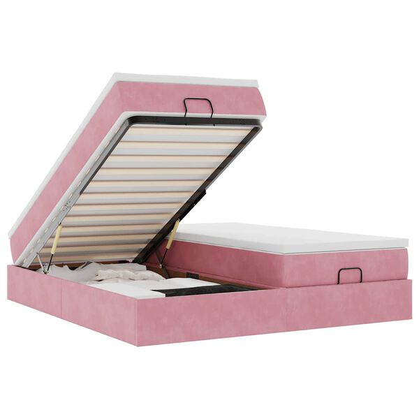 vidaXL Ottoman s&auml;ngram med madrasser rosa 200x200 cm sammet