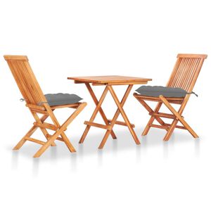 vidaXL Caf&eacute;set 3 delar med gr&aring;a dynor massiv teak