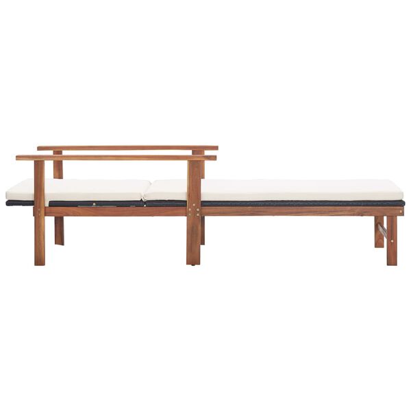 vidaXL Solsäng med dyna konstrotting och massivt akaciaträ svart