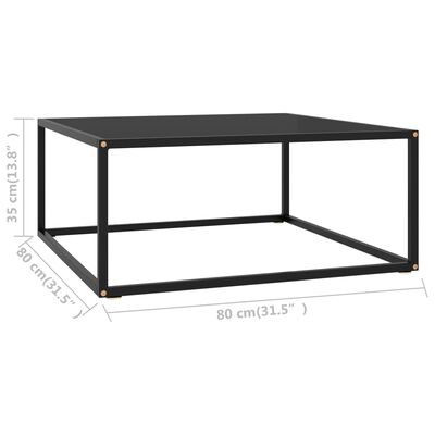 vidaXL Soffbord svart med svart glas 80x80x35 cm