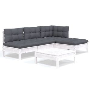 vidaXL Loungegrupp med dynor 5 delar vit massiv furu
