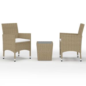 vidaXL Caf&eacute;set 3 delar konstrotting och h&auml;rdat glas beige
