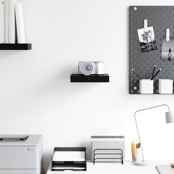 vidaXL Sv&auml;vande v&auml;gghylla svart h&ouml;gglans 23x23,5x3,8 cm MDF