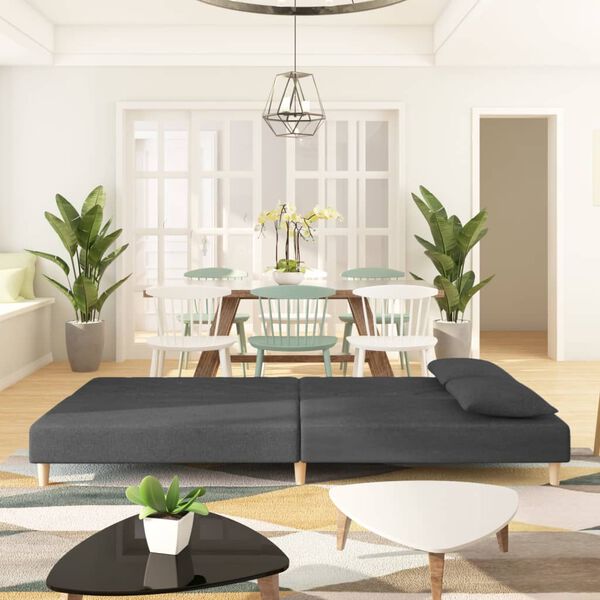 vidaXL B&auml;ddsoffa 2-sits med tv&aring; kuddar m&ouml;rkgr&aring; tyg