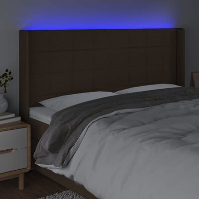 vidaXL Sänggavel LED mörkbrun 183x16x118/128 cm tyg