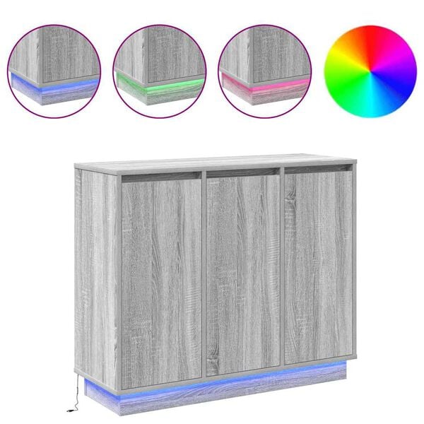 vidaXL LED-sido bord Grå Sonoma 90 x 32 x 75 cm Konstruerat trä