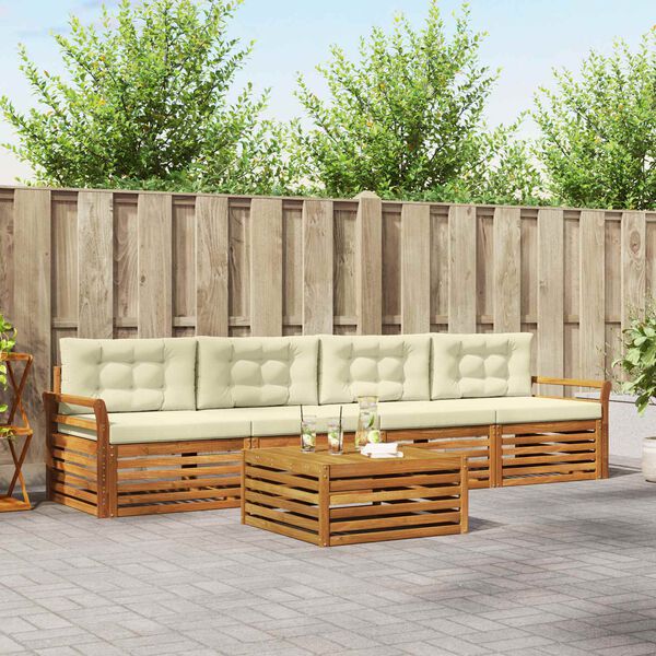 vidaXL Utomhussoffset med kudde 5 pcs Naturlig och Gr&auml;dde