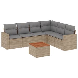 vidaXL Matgrupp f&ouml;r tr&auml;dg&aring;rden med dynor 7 delar beige konstrotting
