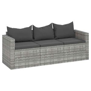vidaXL Loungesoffa 3-sits med dynor gr&aring; konstrotting