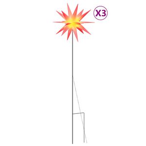 vidaXL Stj&auml;rnor med spett LED 3 st vikbar r&ouml;d 35 cm