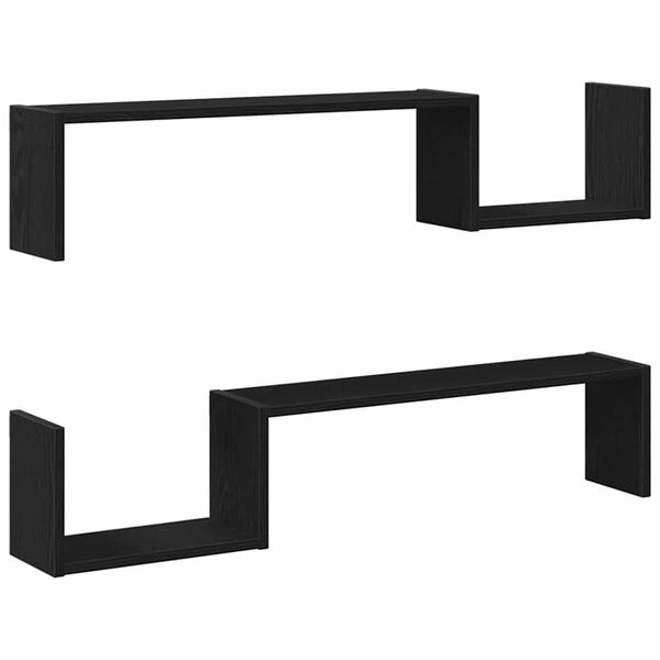 vidaXL V&auml;gg hylla 2 pcs Svart Ek 100 x 15 x 20 cm Konstruerat tr&auml;