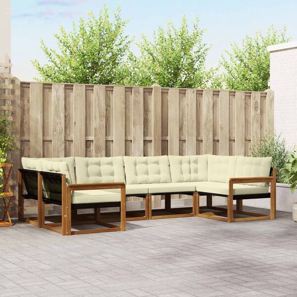 vidaXL Utomhussoffset med kudde 6 pcs Naturlig och Gr&auml;dde