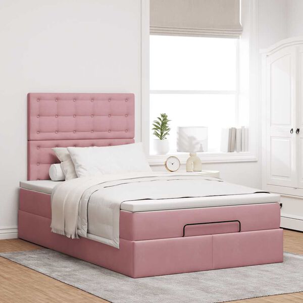 vidaXL Ottoman s&auml;ngram med madrasser rosa 120x200 cm sammet