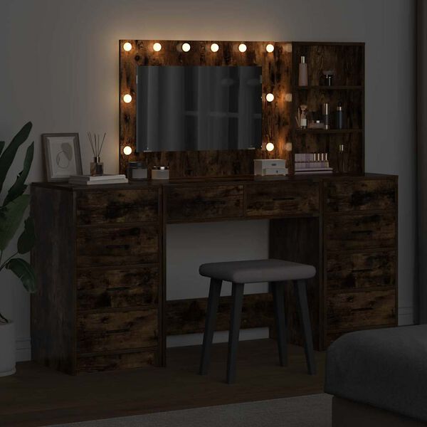 vidaXL Smyckebord med spegelbelysning 3 pcs R&ouml;kt ek Konstruerat tr&auml;