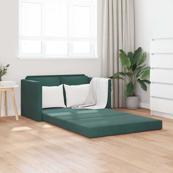 vidaXL Golvb&auml;ddsoffa 2-i-1 m&ouml;rkgr&ouml;n 122x204x55 cm sammet