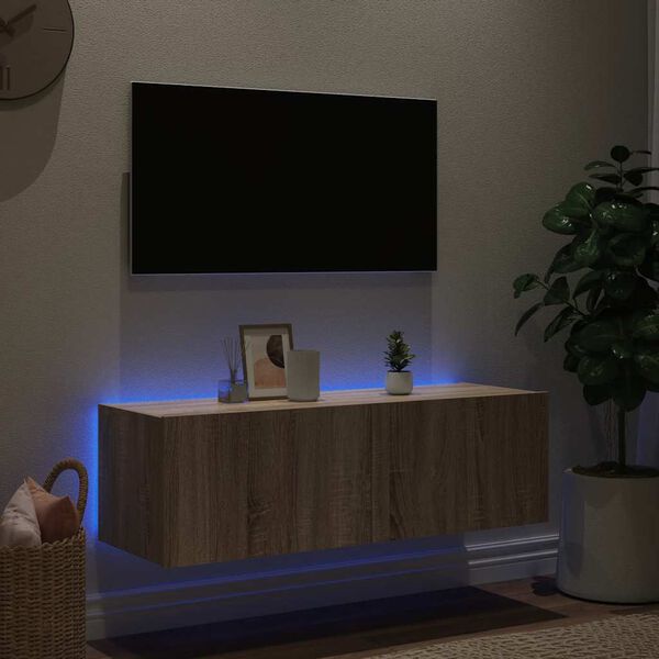 vidaXL V&auml;ggmonterad tv-b&auml;nk LED sonoma-ek 100x35x31 cm