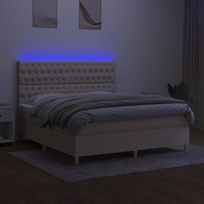 vidaXL Ramsäng med madrass & LED gräddvit 160x200 cm tyg