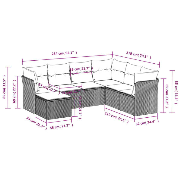 vidaXL Matgrupp f&ouml;r tr&auml;dg&aring;rden med dynor 7 delar beige konstrotting
