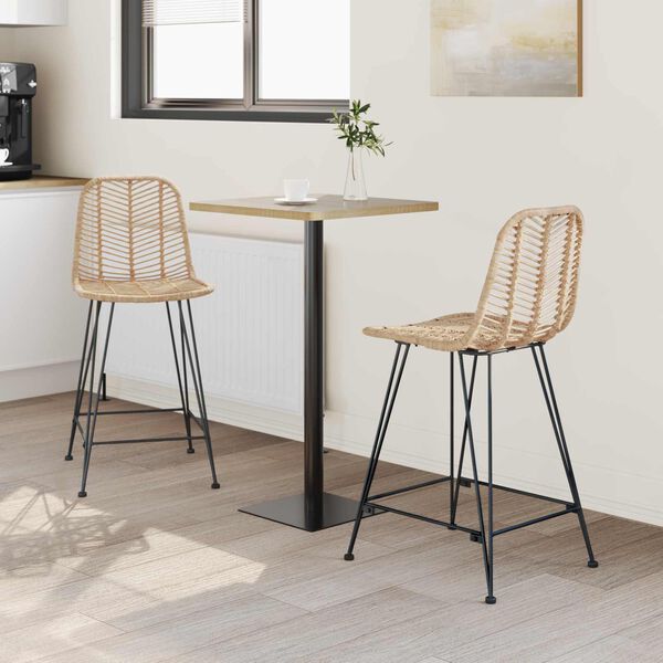 vidaXL Barstol 2 pcs Naturfärg 44,5 x 54,5 x 97,5 cm Rattan och Järn