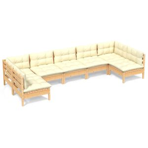 vidaXL Loungegrupp med gr&auml;ddvita dynor 7 delar massiv furu