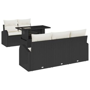 vidaXL Tr&auml;dg&aring;rdsoffset med kudde med kudde 6 pcs Svart Poly Rattan