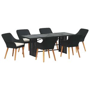 vidaXL Tr&auml;dg&aring;rdsm&ouml;belset med kudde 7 pcs Svart konstrotting
