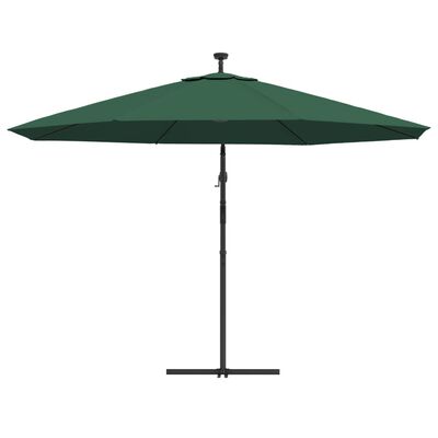 vidaXL Frihängande parasoll med LED metallstång 350 cm grön