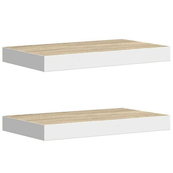 vidaXL Svävande vägghyllor 2 st ek och vit 50x23x3,8 cm MDF