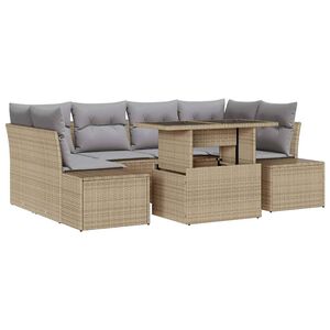 vidaXL Soffset med kudde 7 pcs Beige och Ljusgr&aring; konstrotting