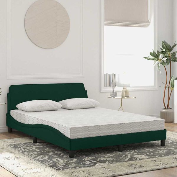 vidaXL Bed with Mattress "Dover" Dark Green 140x190 cm Velvet