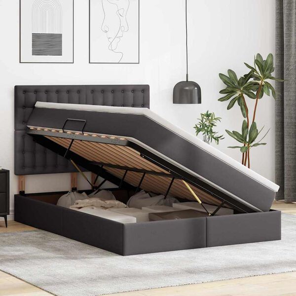 vidaXL F&ouml;rvaringss&auml;ng med madrass Gr&aring; 140 x 190 cm Konstl&auml;der