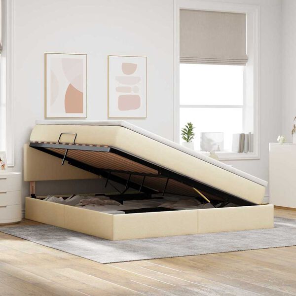 vidaXL F&ouml;rvaringss&auml;ng med LED med madrass Kr&auml;m 180 x 200 cm tyg